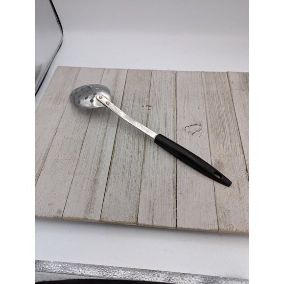 Stainless Steel Serving Slotted Spoon 12 3/4" Vintage White Fruit Veggie Handle - Picture 4 of 8